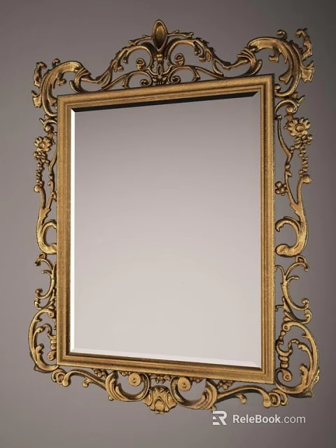 Ornate Vintage Style Gold Framed Mirror With Intricate Carved Floral Designs 3d model 