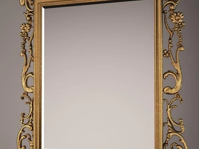 Ornate Vintage Style Gold Framed Mirror With Intricate Carved Floral Designs 3d model
