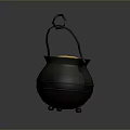 Black Iron Pot With Handle Filled With Gold Coins And Three Small Feet