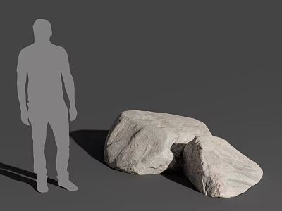 Silhouette Figure Standing Next to Two Large Natural Stone Boulders in Gray Background 3d model
