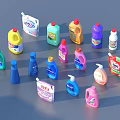 Colorful Household Cleaning Supplies Featuring Various Liquid Detergent Bottles And Packages