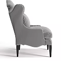 Gray Striped Wingback Accent Chair With Cushion And Black Legs Classic Style