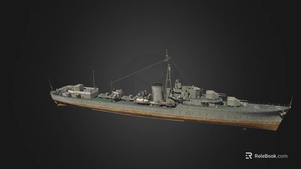 Vintage Warship Model Featuring Turret Smoke Stack And Hull Structure 3d model 