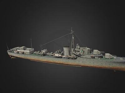 Vintage Warship Model Featuring Turret Smoke Stack And Hull Structure 3d model