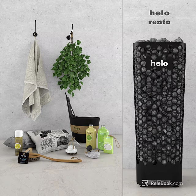 Essential Stylish Bathroom Accessories With Towel Plant Toiletries Brush And Storage Basket 3d model 