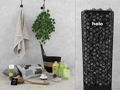 Essential Stylish Bathroom Accessories With Towel Plant Toiletries Brush And Storage Basket 3d model