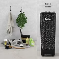 Essential Stylish Bathroom Accessories With Towel Plant Toiletries Brush And Storage Basket