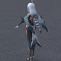 Fantasy Female Character With White Hair Animal Ears And Feather Decorated Costume