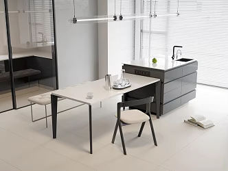 Water Bar Table and Chair Combination Nakajima Water Bar Table Marble Dining Table Casual Single Chair Iron Bench Faucet Sink Chandelier Water Kettle Water Cup 3d model