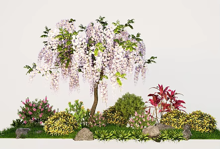 Modern Landscape Model Tree Shrub Grass Flowers Flower Mirror Plant Combination 3d model