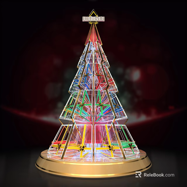 Colorful Lighted Christmas Tree Decoration with Metal Frame and Festive Glow for Holiday 3d model 