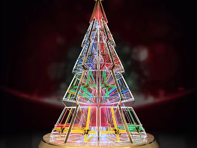 Colorful Lighted Christmas Tree Decoration with Metal Frame and Festive Glow for Holiday 3d model