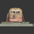 Vintage Cream Bus Model With Yellow Lines On Grass Platform Base 3d model