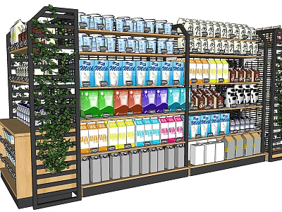 Retail Display Shelves With Organized Colorful Products And Green Plant Decor 3d model