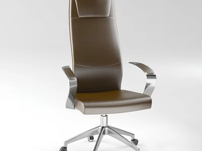 Brown Leather Office Chair With High Back Metal Armrests And Silver Five Star Casters 3d model
