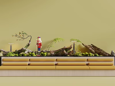 Elegant Indoor Plant Combination With Ferns Branches Nutcracker Stones And Greenery On Tabletop 3d model