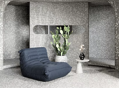 Modern Lazy Sofa Single Sofa Coffee Table Side Table Ornaments Plant Vase Potted Cactus Flowers 3d model