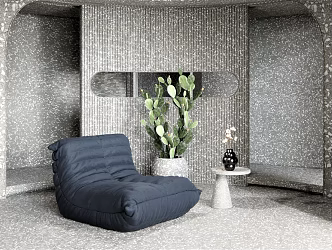 Modern Lazy Sofa Single Sofa Coffee Table Side Table Ornaments Plant Vase Potted Cactus Flowers 3d model