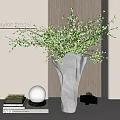 Baylor Model Decorative Ornament Set with White Vase Green Branches Books and White Spherical Decor