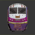 Colorful Train With Blue Pink Purple Exterior And Modern Design Elements And Shiny Finish