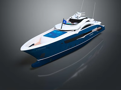 Modern Luxury Yacht With Blue Hull And White Upper Deck 3d model Modern Luxury Yacht With Blue Hull And White Upper Deck 3d model