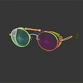 Jewelry Accessory Gold Frame Sunglasses With Light Green Lenses And Reflection On Black Background