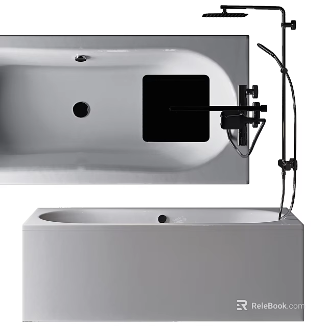 Modern White Bathtub With Black Control Panel And Shower Fixture Design 3d model 