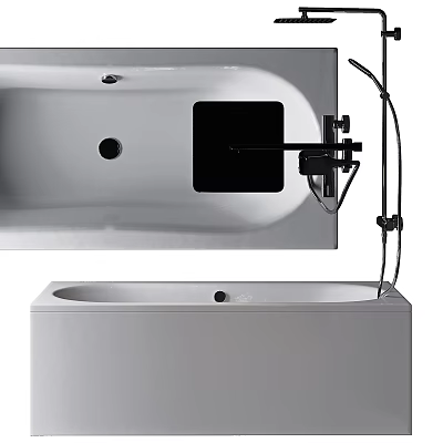 Modern White Bathtub With Black Control Panel And Shower Fixture Design 3d model