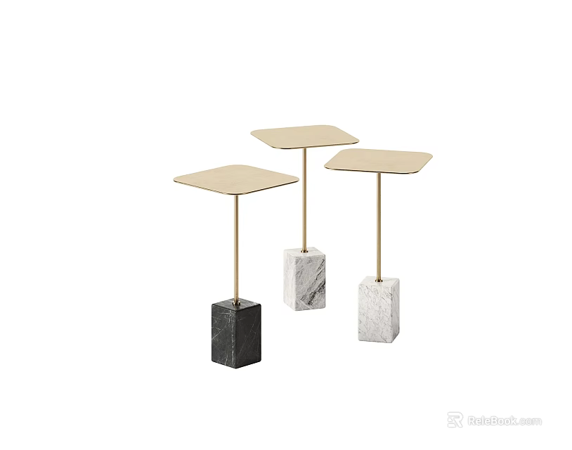 Modern Hexagonal Side Tables With Gold Metal Stand And Marble Base 3d model