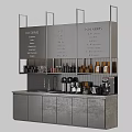 Modern Café Interior With Bar Counter Menu Board Coffee Appliances And Gray Cabinets