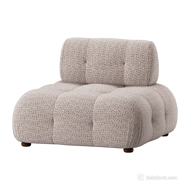 Light Gray Upholstered Single Seater Sofa With Square Tufted Design And Dark Wooden Legs 3d model 