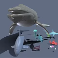 Various Marine Animals Collection With Whale Dolphin Shark Jellyfish Octopus And Small Fish