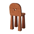 Wooden Single Chair with Smile Design Backrest and Sturdy Short Legs
