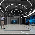 Futuristic High Tech Control Room With Large Interactive Screens Mechanical Ceiling And Staff Operating Panels 3d model