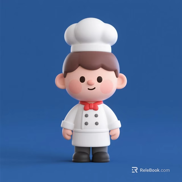 Cute Chef Doll With White Hat Uniform Red Bow Tie And Blue Background 3d model 