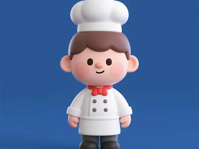Cute Chef Doll With White Hat Uniform Red Bow Tie And Blue Background 3d model