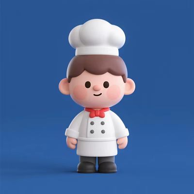 Cute Chef Doll With White Hat Uniform Red Bow Tie And Blue Background 3d model