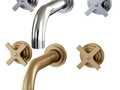Modern Faucet Designs With Cross Handles In Brass And Stainless Steel Finishes 3d model
