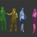 Four Business People Interacting In Professional Setting With Formal Attire