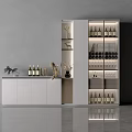 Modern Wine Cabinet With Glass Door Shelves Counter Top And Decorative Wine Bottles