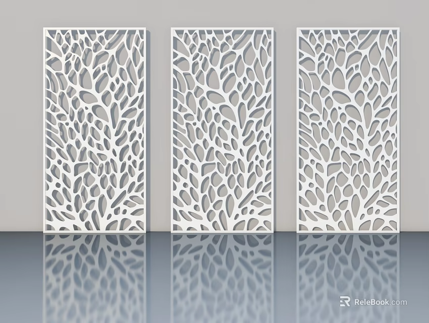 Modern White Hinged Doors With Intricate Carved Leaf Pattern For Elegant Interior Design 3d model 