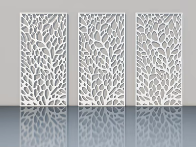 Modern White Hinged Doors With Intricate Carved Leaf Pattern For Elegant Interior Design 3d model