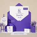 8th Wedding Photo Check In Spot With Purple Envelope Welcome Sign And Flower Arrangements