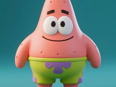Man Dressed As Patrick Star Character With Pink Body And Green Shorts 3d model