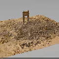 Ancient Ruins Model Featuring Central Archway On Sand Base With Stone Debris 3d model