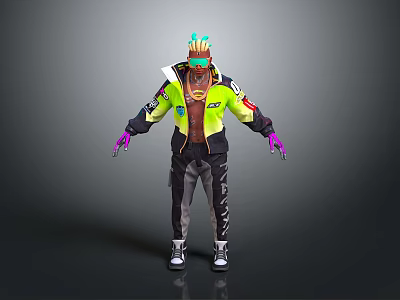 Fashionable Bright Colored Jacket Paired With Black Pants White Shoes And Green Glasses 3d model