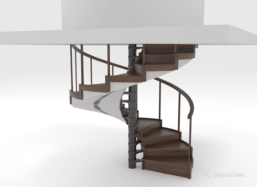 Modern Spiral Staircase Interior Design With Wooden Steps And Metal Railings 3d model 