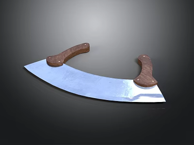 Curved Weapon Knife With Wooden Handles And Silver Sharp Blade Design 3d model