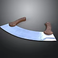 Curved Weapon Knife With Wooden Handles And Silver Sharp Blade Design