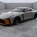 Sporty Gray And Orange Nissan GT-R Coupe With Widebody Design And Large Alloy Wheels